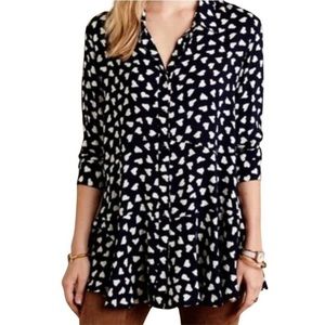 11•1•TYLHO Anthropologie long sleeved navy blue with white hearts ruffle size S